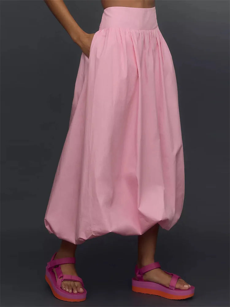 LIZAKOSHT  -  Women Long Maxi Skirts Casual Loose Fit Elastic Waist Solid Color Ruched Pleated Skirts for Summer Spring Streetwear