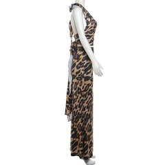 LIZAKOSHT  -  Leopard Print Bodycon Women Y2K Maxi Dress Set Summer Halter Backless Wrap Crop Top Long Skirts Two Piece Matching Sets Outfits