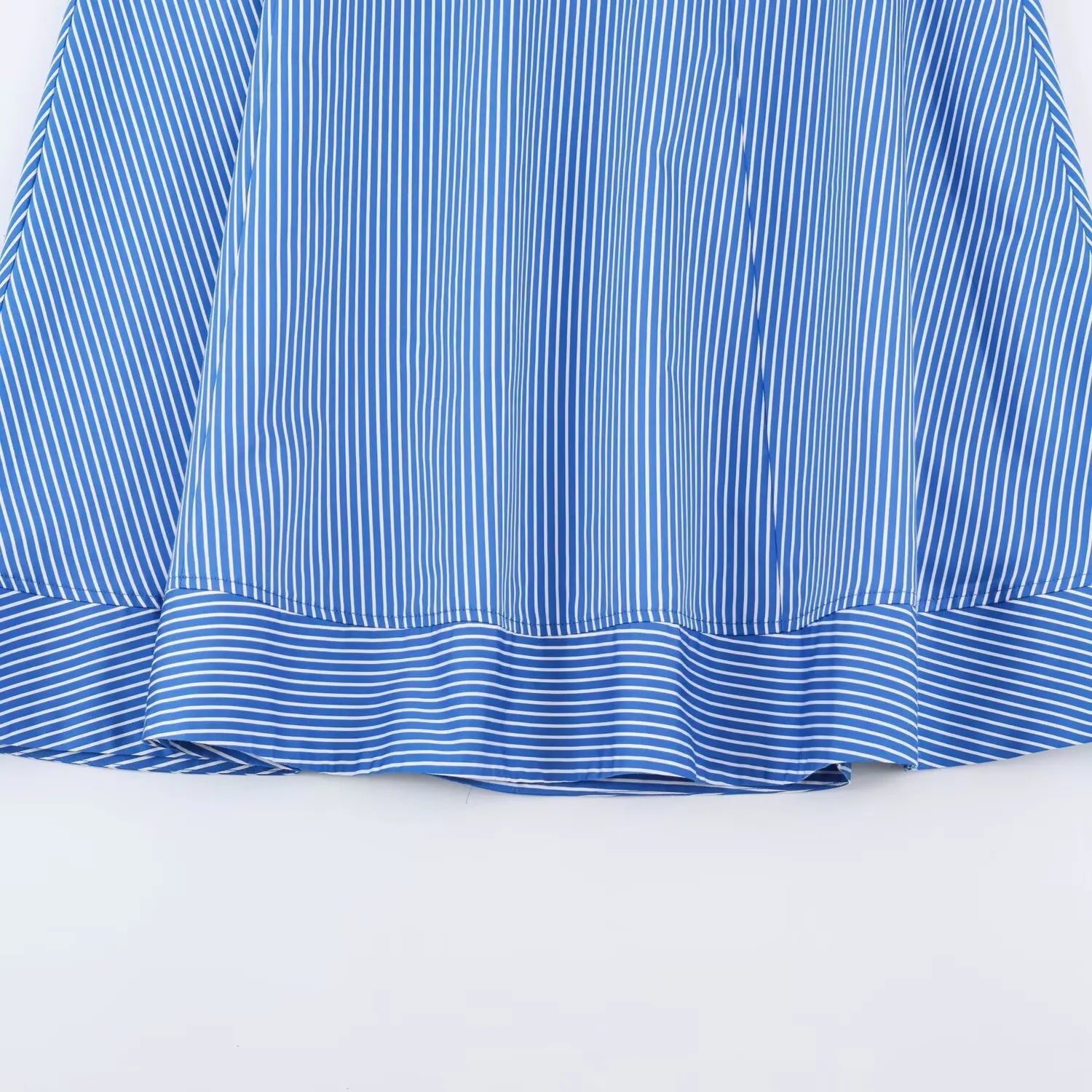 LIZAKOSHT  -  Fashion Women Blue White Stripes Midi Skirt Zipper Waist A-lined Swing A-lined Umbrella Skirts Bottom