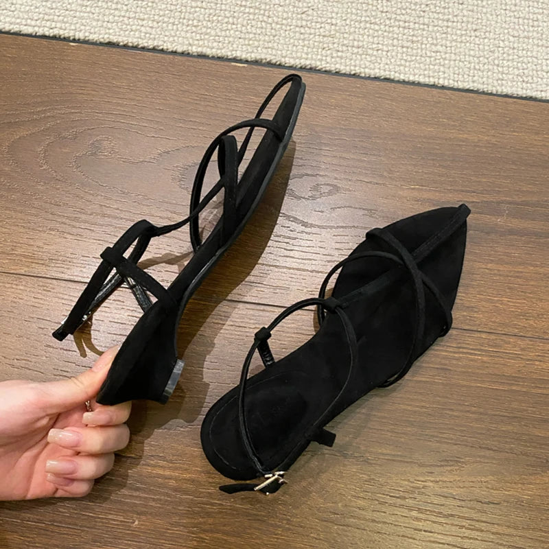 LIZAKOSHT  -  New Summer Fashion Women Narrow Band Sandals Ladies Casual Beach Party Dress Gladiator Sandalias