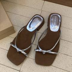 LIZAKOSHT  -  New Summer Women Slippers Flat Heel Sandal Female Flip Flops Brand Slipper French Elegant Narrow Band Slide Beach Sandalia Mujer