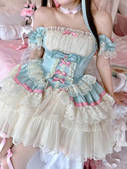 LIZAKOSHT  -  Girls Ballet Lolita Princess Dresses Women High Waist Slim-Fit  Bow Lace Birthday Party Evening Dress 2024 Summer Dress Y2k Jsk