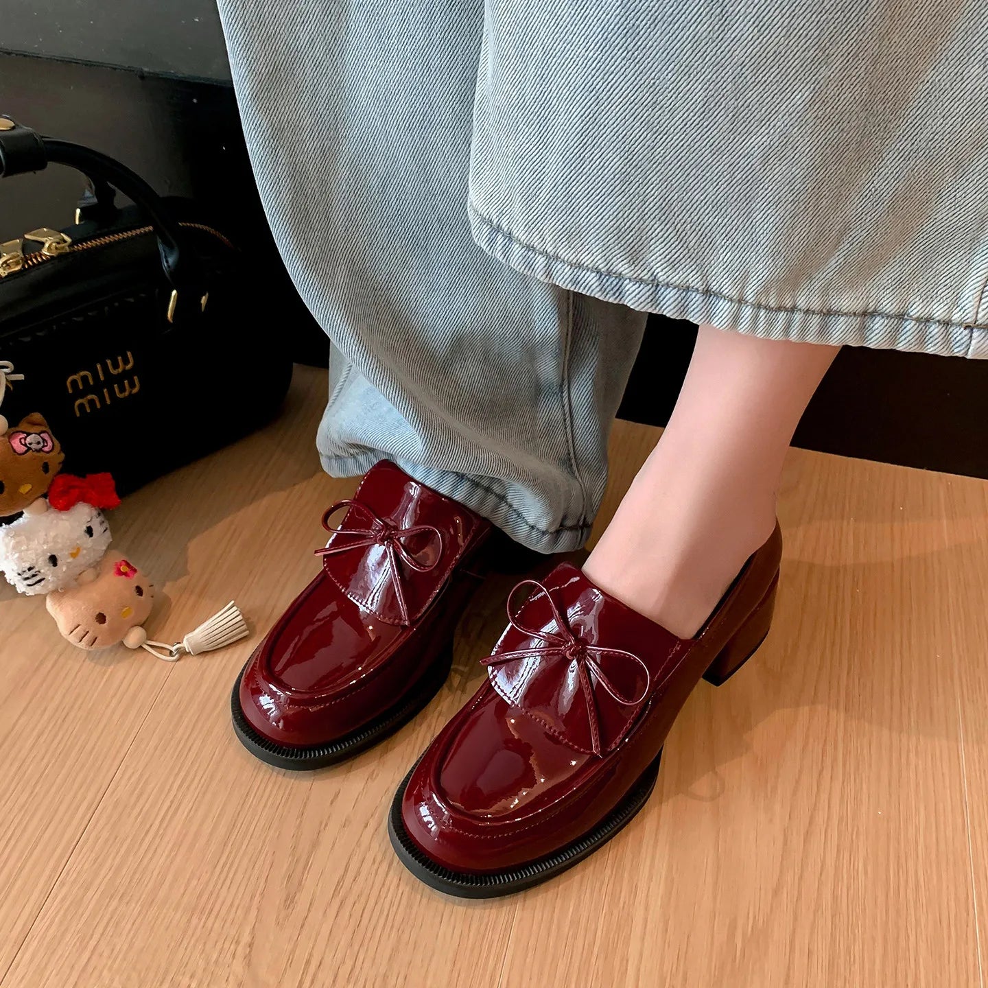 LIZAKOSHT  -  Fashion Pumps New High Quality Genuine Leather Shoes Loafers Butterfly Bow Round Head High Heels Women's Shoes Lolita