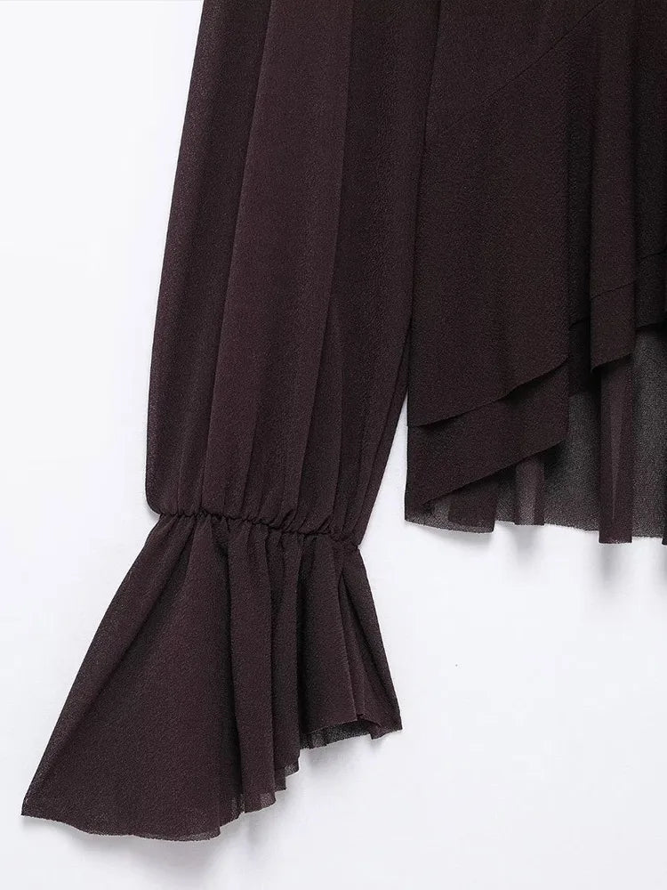 LIZAKOSHT  -  Elegant Shirts Women Loose Ruffles O Neck Long Sleeves Shirt Female 2025 Spring Summer Fashion Solid Soft Lace Up Chiffon Tops