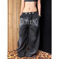  LIZAKOSHT  -  Autumn Winter American Style Casual Pants Women's Loose Slimming Embroidered Letter Street Dance Wide Leg Pants Comfortable