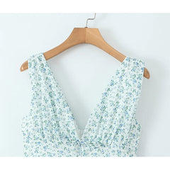 LIZAKOSHT  -  Sexy Elegant Women Sleeveless V Neck Floral Print Tank Summer Dresses Short Robe Cotton
