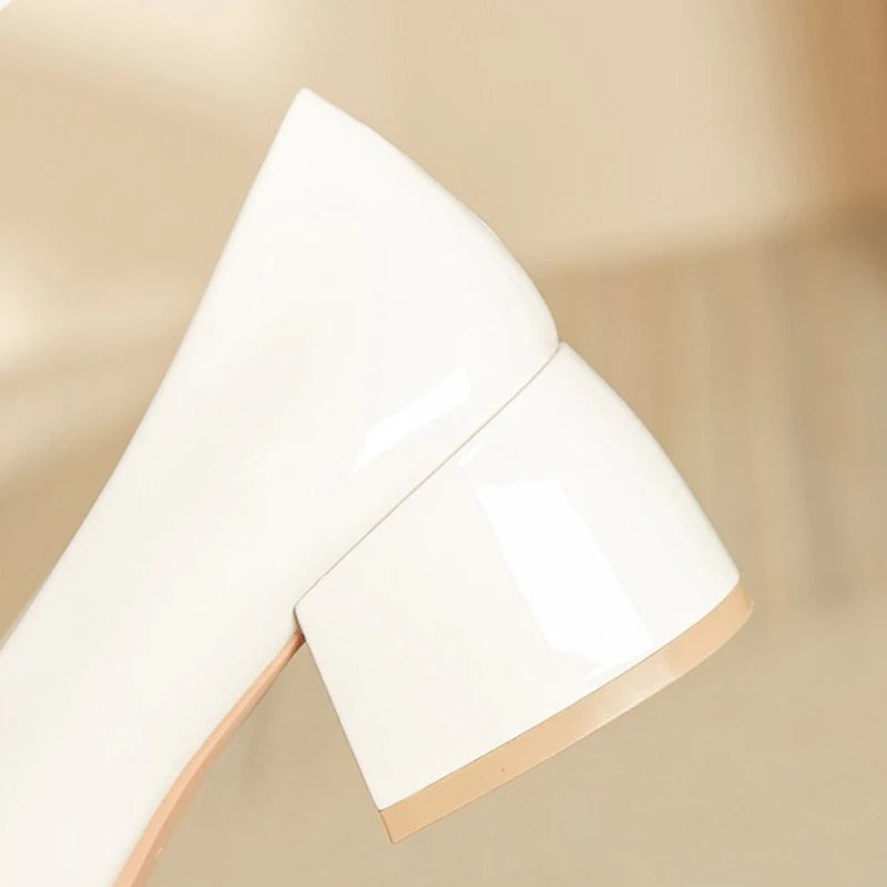LIZAKOSHT  -  Women 5cm High Heels Sweet Valentine Pumps Female Versatile Metal Heart Buckle Square Heels Lady Elegant Patent Leather Shoes