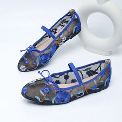 LIZAKOSHT  -  Embroidery Mesh Round Toe Flat Mary Jane Shoes Women Comfort Non-slip Leisure Brand Shallow Sizes 35-43 Soft Sole Ballet Shoes