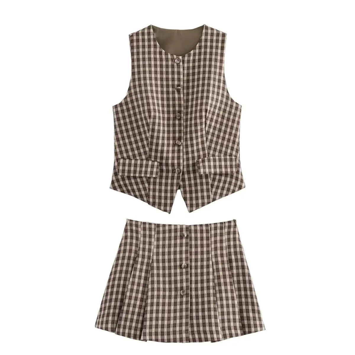 LIZAKOSHT  -  Plaid Skirt Suit Slim Suit Women's 2-piece O-neck Vest+trouser Skirt Summer Ladies' Elegant Suit New