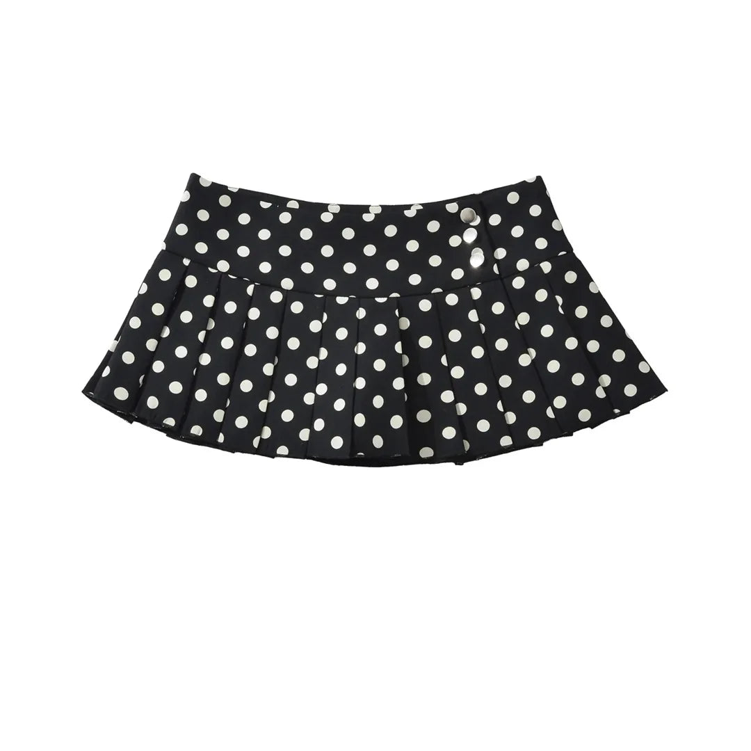 LIZAKOSHT  -  Women Button Black and White Polka Dot Print REMINI SKORT Micro-mini Skirt