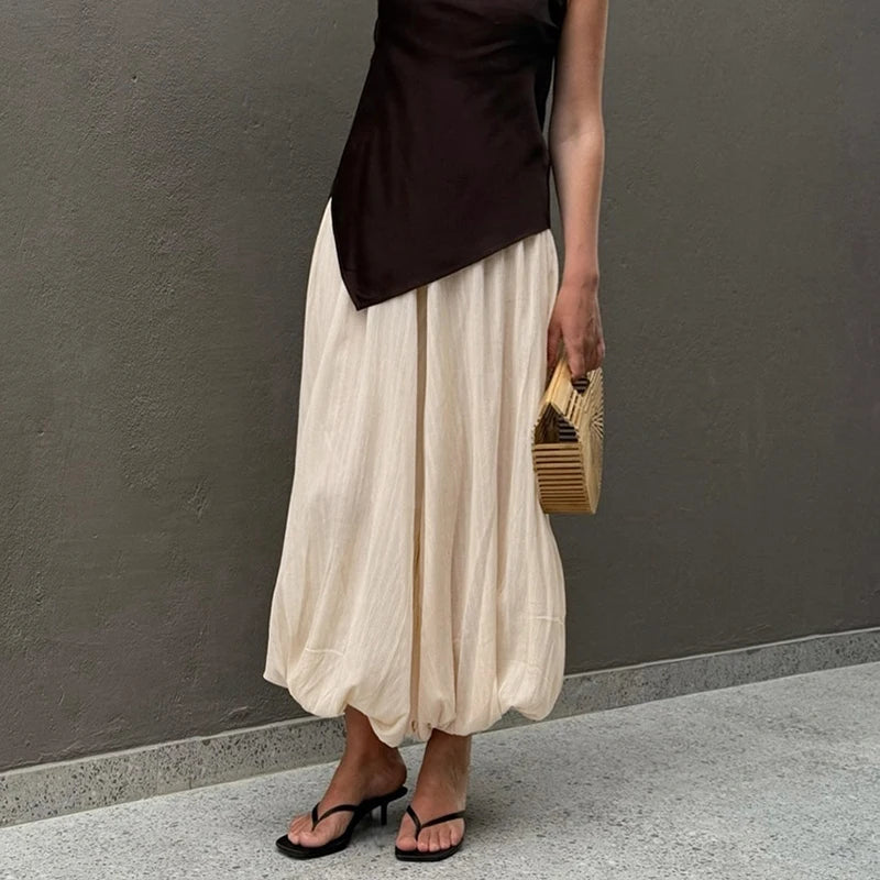 LIZAKOSHT  -  Elegant Ladies Simple Solid Color Trousers Summer New Puff Loose Women's Commute Pants Casual High Waist Pleated Wide Leg Pants