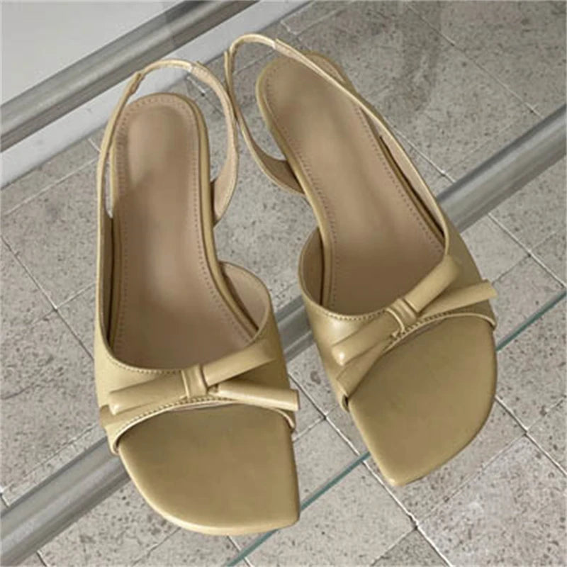 LIZAKOSHT  -  Fashion Elegant Square Toe Butterfly Knot Women Sandals Summer Thin Low Heels Banquet Dress Casual Shoes