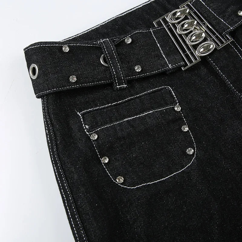 LIZAKOSHT  -  New Punk Gothic Denim Pants Women Y2K Vintage Streetwear Harajuku Y2k E-girl High Waist Wide Leg Pants Emo Alt Jeans Femme