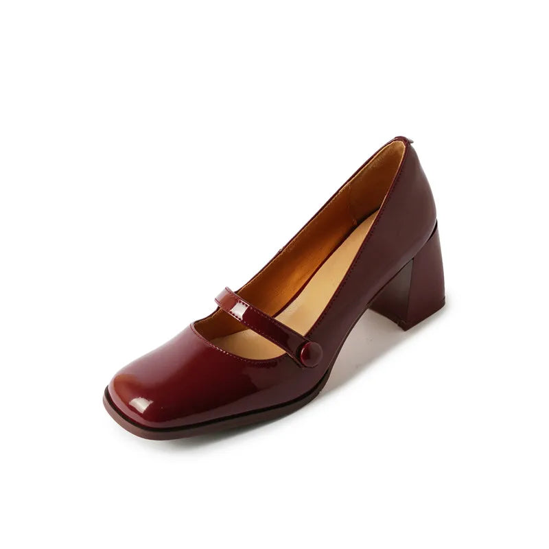 LIZAKOSHT  -  Fashion Pumps New High Quality Genuine Leather Shoes Round Head Shallow Mouth High Heels Mary Janes Women's Shoes