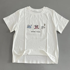 LIZAKOSHT  -  Korean Style Cat Embroidery Short Sleeve Crew Neck T-Shirt Casual Summer New White Women's Top Fashionable Girl's Clothing