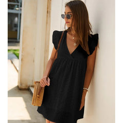LIZAKOSHT  -  Temperament Commuter Women's Wear Summer V-Neck Short Sleeve Lace Dress