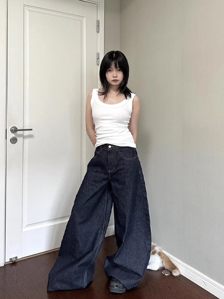 LIZAKOSHT  -  Spring New Women Jeans Vintage Straight Trousers Fashion Denim Pants Female Solid Color Loose Casual Wide Leg Pants