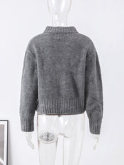 LIZAKOSHT  -  Fashion Gray Zipper Knitted Sweater For Women 2024 Spring Autumn Long Sleeve Knit Bomber Jacket Female Street Warm Lady Chic Top