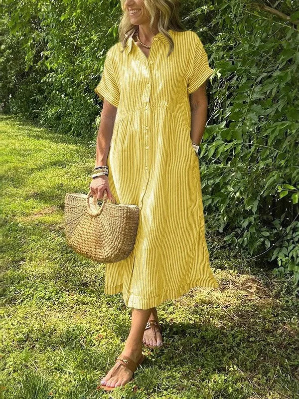 LIZAKOSHT  -  Casual Cotton Linen Midi Dr Women's Mid-Length Dr Comfortable Breathable Summer Dr Fairy T Sle ort Sve