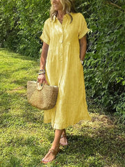 LIZAKOSHT  -  Casual Cotton Linen Midi Dr Women's Mid-Length Dr Comfortable Breathable Summer Dr Fairy T Sle ort Sve