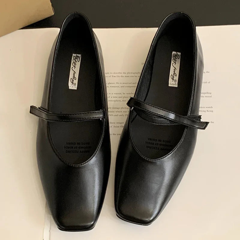 LIZAKOSHT  -  Autumn Women Flat Shoes Fashion Shallow Ladies Mary Jane Shoes Square Toe Soft Flat Heel Outdoor Casual Ballerina New Shoes