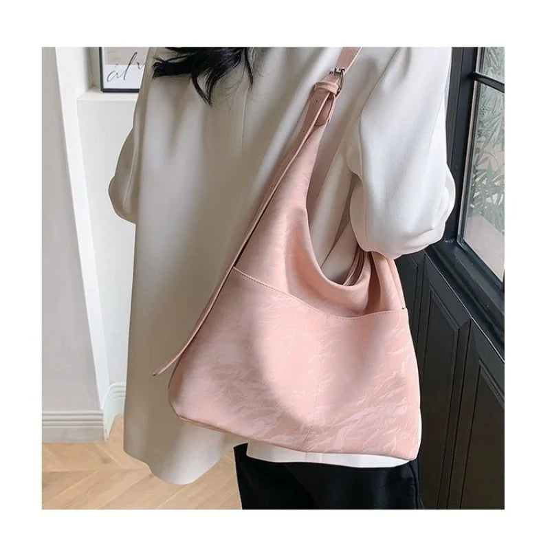 LIZAKOSHT  -  Pink Soft Leather Brief Solid Color Casual Large Capacity Handbag Tote Bags Women Commute Shoulder Bag