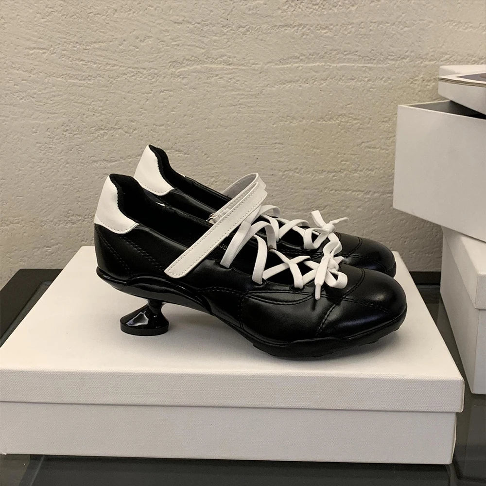 LIZAKOSHT  -  New Sports Style Lace Up Ballet Shoes Women's Designer High Heels Mary Jane Dance Ballroom Party Prom Shoes 1.97 inch