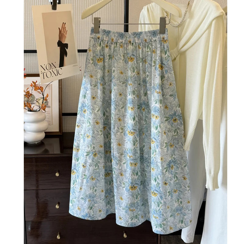 LIZAKOSHT  -  New Arrival Women Summer Flower Print Long Cotton Skirt High Waist A-Line Boho Maxi Skirts Faldas Femme Streetwear