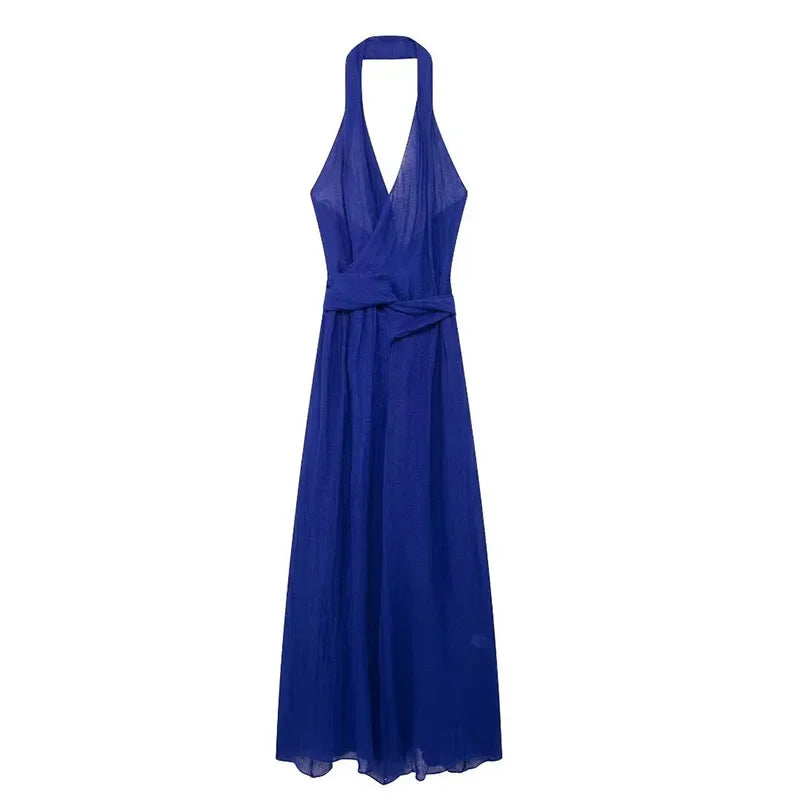 LIZAKOSHT  -  Halter Deep V Maxi Dresses For Women Fashion Sleeveless Neck Backless Long Dress Summer Sexy Elegant High Waist Party Robe