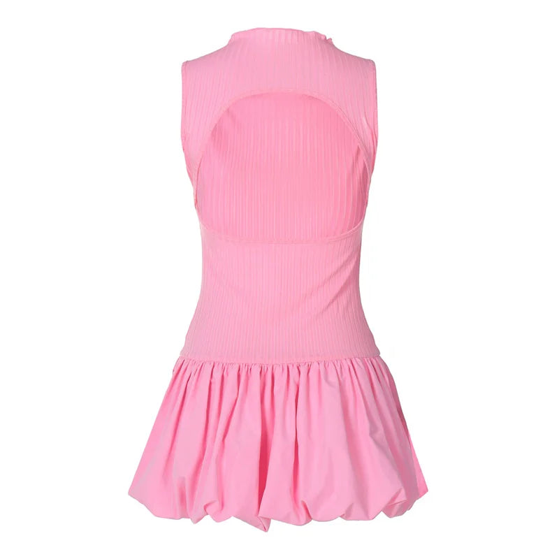 LIZAKOSHT  -  Bubble Dress Women Summer Solid Color Round Neck Sleeveless Ribbed Mini Dress y2k Clothes Going Out Party Dresses