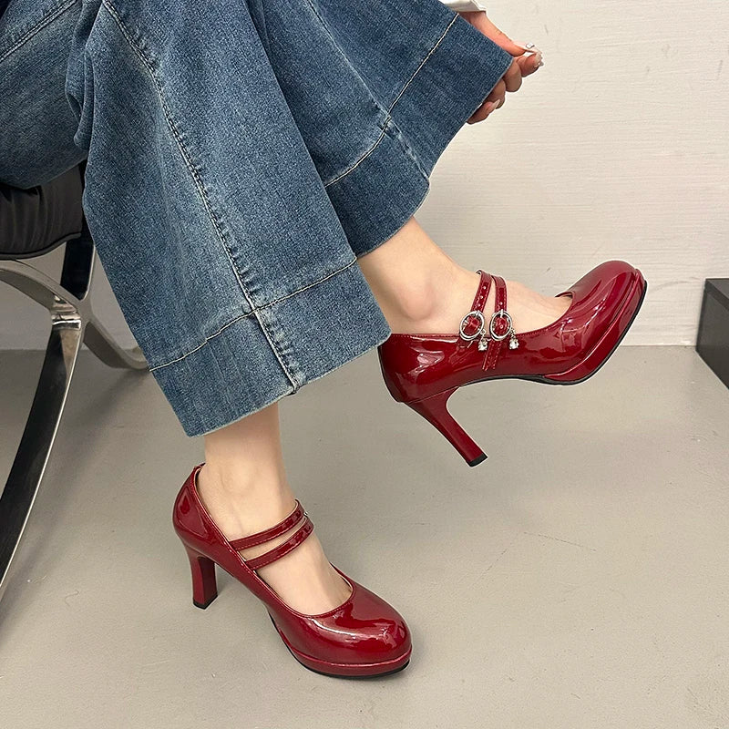 LIZAKOSHT  -  Designer Luxury Thick Heel Women Mary Jane Shoes Concise Shallow Belt Buckle Shoes Ladies Outdoor Elegant Dress Dancing Pumps