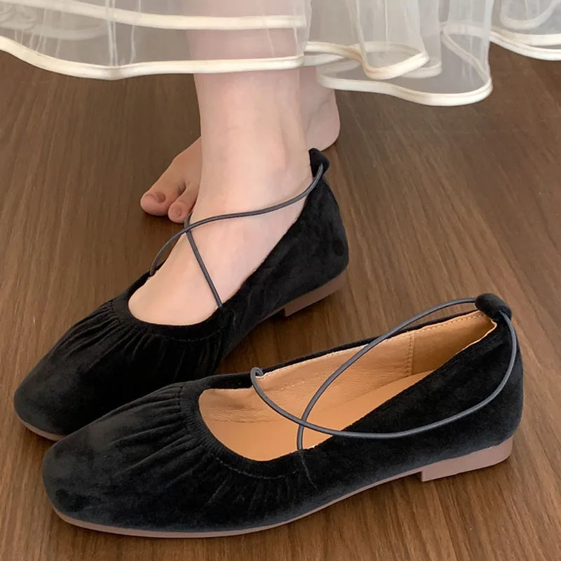 LIZAKOSHT  -  Autumn Women Flat Shoes Fashion Pleated Ladies Elegant Slip On Mary Jane Shoes Soft Sole Outdoor Dress Ballerinas New Shoes