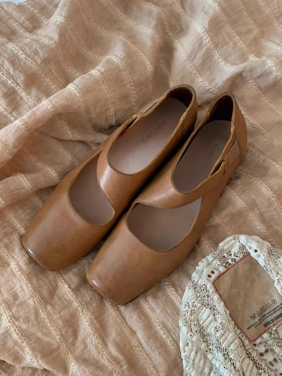 LIZAKOSHT  -  Flat Shoes Women's New Spring and Autumn Summer Genuine Leather Retro Round Toe Flat Ballet Shoes Mary Jane Single Shoe Flats