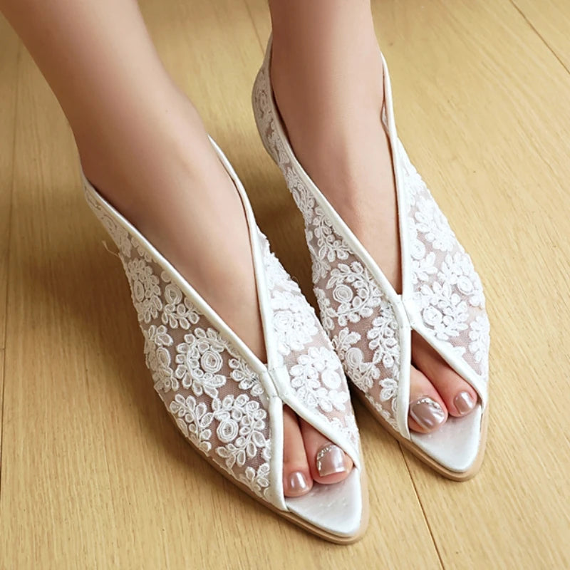 LIZAKOSHT  -  Breathable Summer Shoes Sandals Fashion Lace Blue Pink White Party Shoes Footwear Large Size Peep toe Low Heels Women's Sandals
