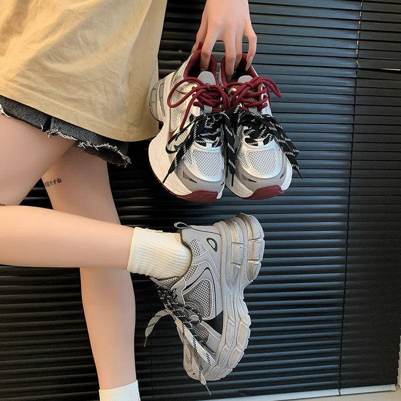 LIZAKOSHT  -  Fashion Thick Platform Shoes Women Sneakers Cross Lace-Up Casual Shoes Flats Tenis Feminino Comfortable Women Sneakers