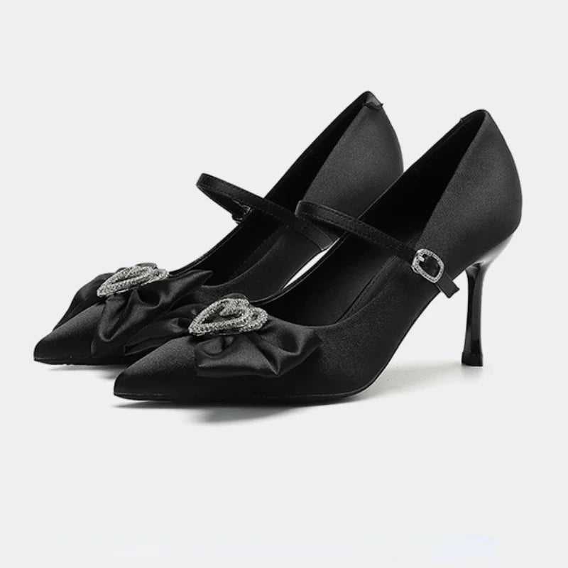 LIZAKOSHT  -  Fashion Bow Pointed Toe High Heels Women Rhinestone Buckle Luxury Thin Heels Wedding Female Pumps Elegant Sexy Party Dress Shoes