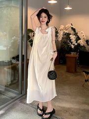 LIZAKOSHT  -  Summer Chiffon Bow Camis Dress Women Summer Irregular Sleeveless Midi Dress Loose Beach Vacation All Match A Line Vestidos
