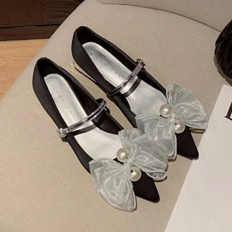 LIZAKOSHT  -  Bowknot Elegant Low Heel Mary Jane Shoes Women Buckle Shallow Fashion Dress Shoes Female Autumn Pointed Toe Pumps Women Shoes