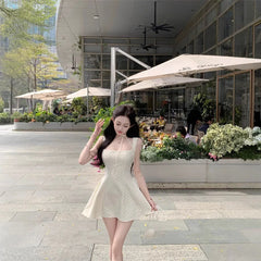 LIZAKOSHT  -  Original High Quality French Polka Dot Strap Dress Women's Summer Sexy Slimming Short Skirt Mini Dress Square Collar Sleeveless