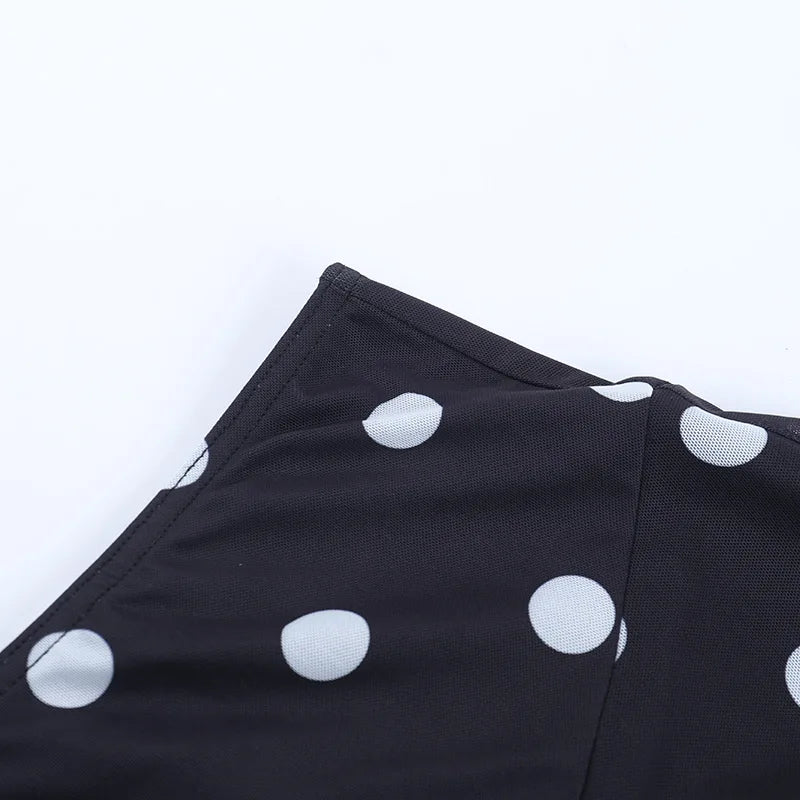 LIZAKOSHT  -  Polka Dot Printed Irregular Split Women Skirt Black High Waist Ruffles Slim Long Skirt Female Spring Casual Streetwear