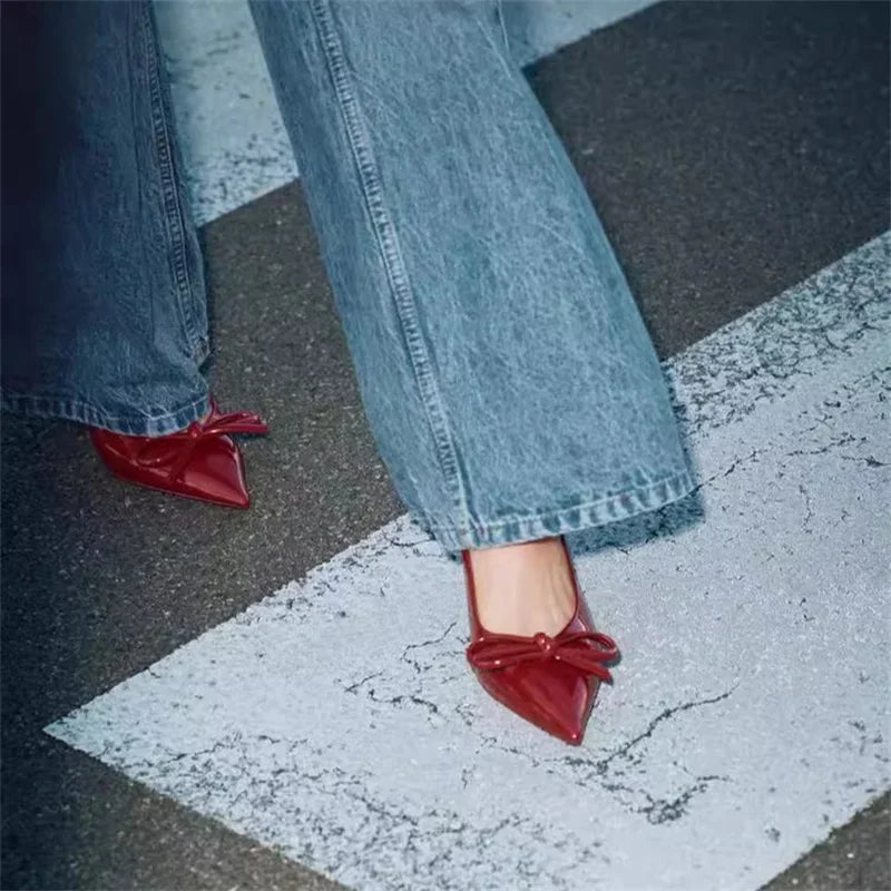 LIZAKOSHT  -  Luxury Designer Ladies Slingbacks Pumps Sweet Bow Elegant Pointed Toe Stilettos Patent Leather Party Wedding Shoes for Women