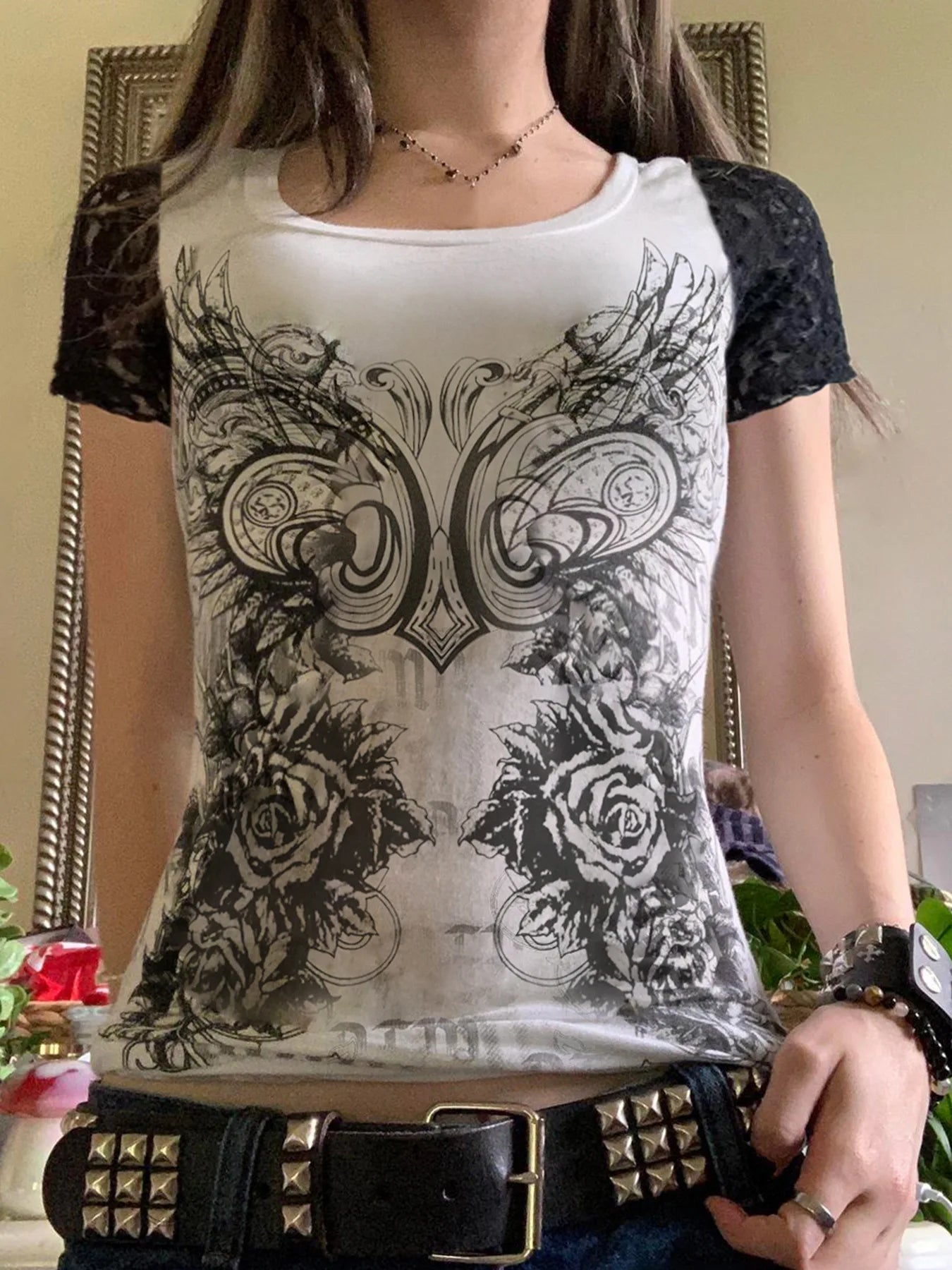 LIZAKOSHT  -  Contrasting Printed Raglan T-shirt Women's Summer Y2K Hot Girls Casual Tight Fitting O-neck Top Fashion Female Clothes
