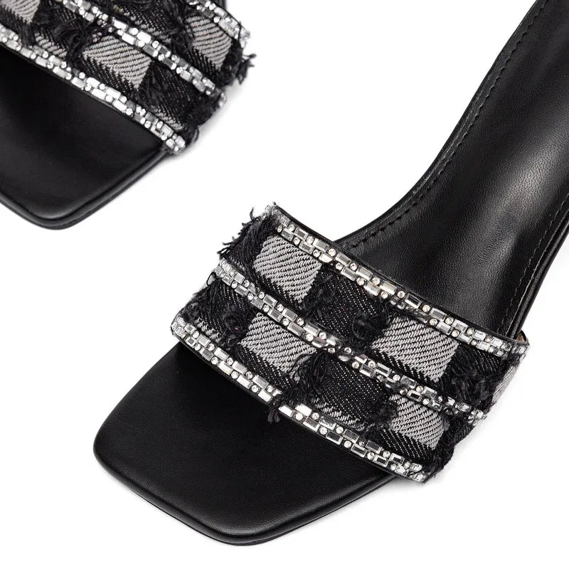 LIZAKOSHT  -  Gold Rhinestone Fashion Slippers Women Open Toe Comfort Slides Female Casual Pretty Heels Sandals for Women Sandalias De Mujer