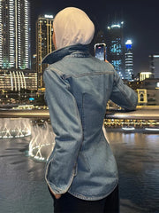 LIZAKOSHT  -  Fashion Blue Women's Denim Jacket Lapel Button Up Fit Waist Cinching Jean Coats Spring Casual Street Lady New Outerwear