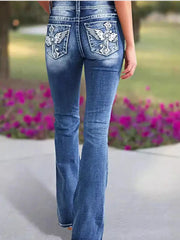 LIZAKOSHT  -  Y2k Retro Gothic High Waited Jeans Hot Embroidery Pattern Blue Jeans Woman Hip Micro Horn Baggy Jeans Street Clothing