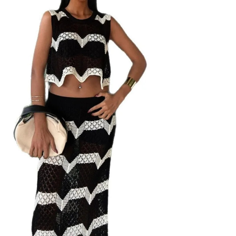 LIZAKOSHT  -  Striped Sexy Fashion Knitted Beach Resort Bikini Sunscreen Suit for Women