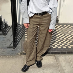 LIZAKOSHT  -  Retro Fashion Street Trousers For Women 2026 Plaid Printing High Waisted Loose Fit Curved Shaped Pants Casual Commuter Wear