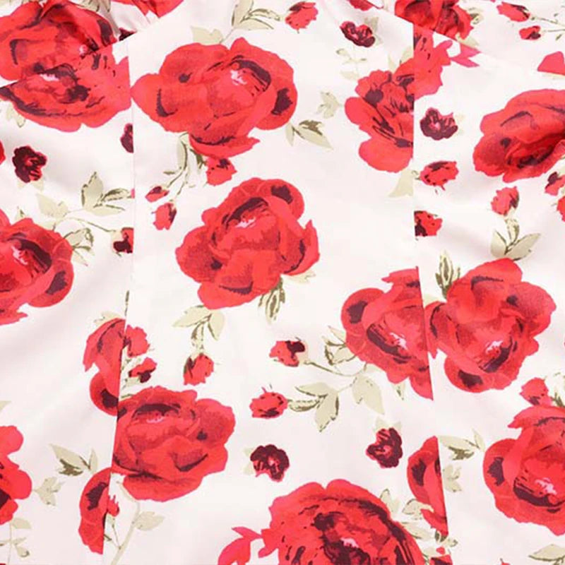 LIZAKOSHT  -  Sexy Sweet Rose Printed Halter V Neck High Waisted Sleeveless Backless A-line Short Dresses Chic Vintage Holiday Streetwear