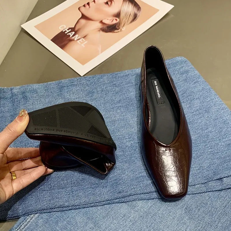 LIZAKOSHT  -  New Brand Women Flat Shoes Fashion Round Toe Shallow Slip On Ladies Mules Soft Flat Heel Dress Ballerinas Shoes Ballet Shoes