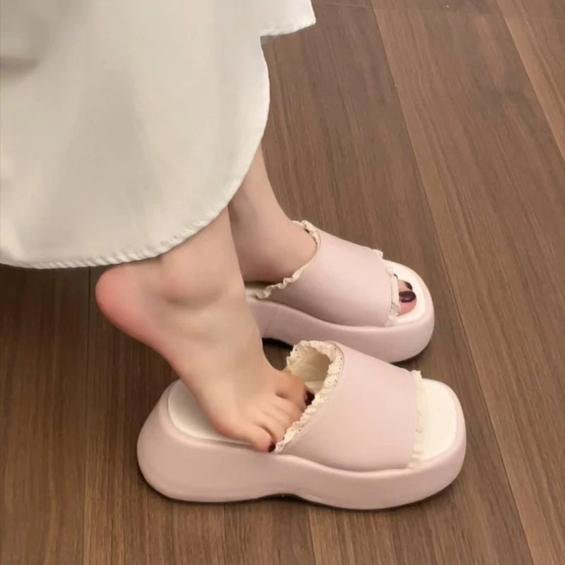 LIZAKOSHT  -  New Summer Platform Wedges Heel Women Slippers Shoes Concise Open Toe Beach Vacation Dress Slides Zapatos De Mujer